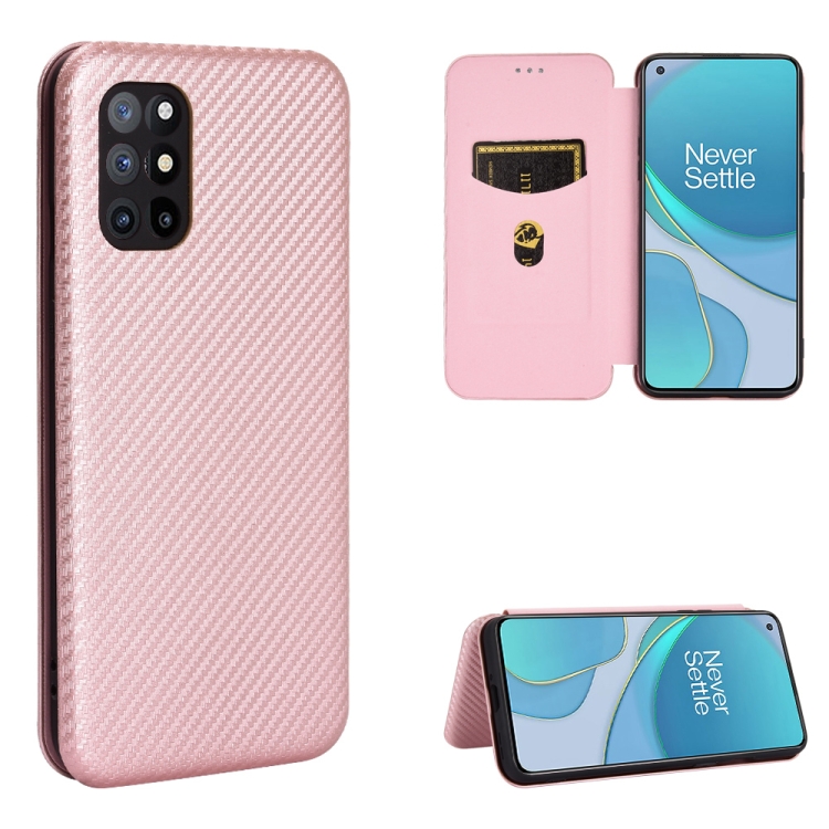 

For OnePlus 8T Carbon Fiber Texture Magnetic Horizontal Flip TPU + PC + PU Leather Case with Card Slot(Pink)