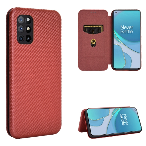 

For OnePlus 8T Carbon Fiber Texture Magnetic Horizontal Flip TPU + PC + PU Leather Case with Card Slot(Brown)
