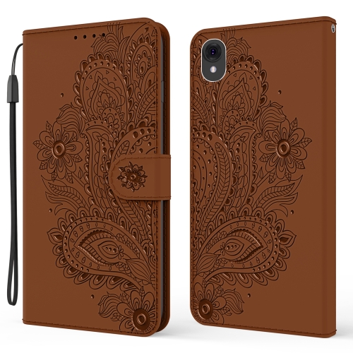 

For Motorola Moto E6 Peacock Embossed Pattern Horizontal Flip Leather Case with Holder & Card Slots & Wallet & Lanyard(Brown)