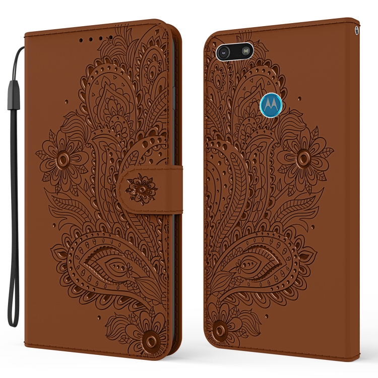 

For Motorola Moto E6 Play Peacock Embossed Pattern Horizontal Flip Leather Case with Holder & Card Slots & Wallet & Lanyard(Brown)