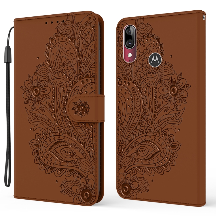 

For Motorola Moto E6 Plus Peacock Embossed Pattern Horizontal Flip Leather Case with Holder & Card Slots & Wallet & Lanyard(Brown)