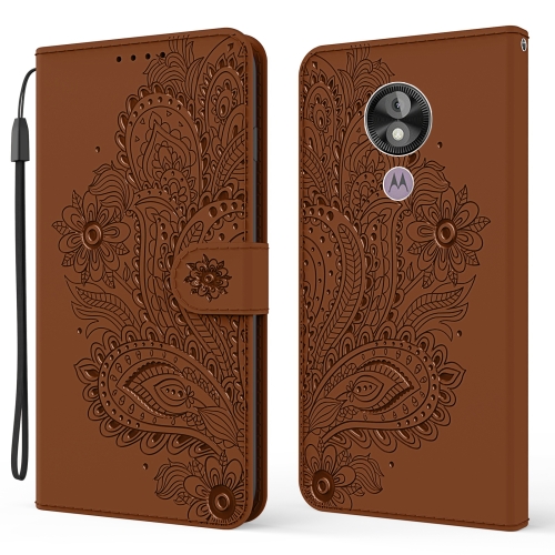 

For Motorola Moto G7 Power(US Version) Peacock Embossed Pattern Horizontal Flip Leather Case with Holder & Card Slots & Wallet & Lanyard(Brown)