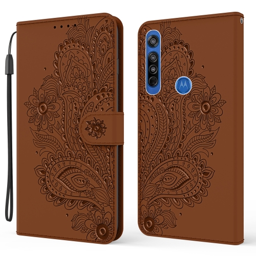 

For Motorola Moto G8 Peacock Embossed Pattern Horizontal Flip Leather Case with Holder & Card Slots & Wallet & Lanyard(Brown)
