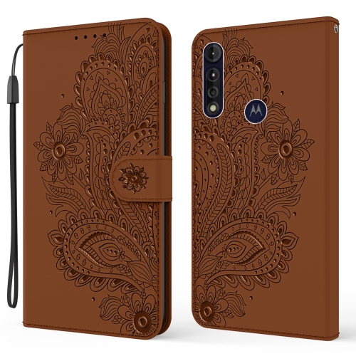 

For Motorola Moto G8 Power Lite Peacock Embossed Pattern Horizontal Flip Leather Case with Holder & Card Slots & Wallet & Lanyard(Brown)