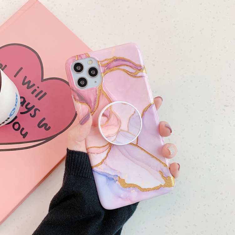 

Irregular Marble Pattern Shockproof Protective Case with Holder For iPhone 11 Pro(Shining Gold Pink)