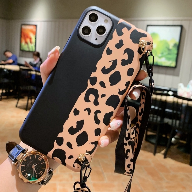 

Leopard Crossbody Shockproof TPU Case with Lanyard For iPhone 11 Pro Max(Black Brown)