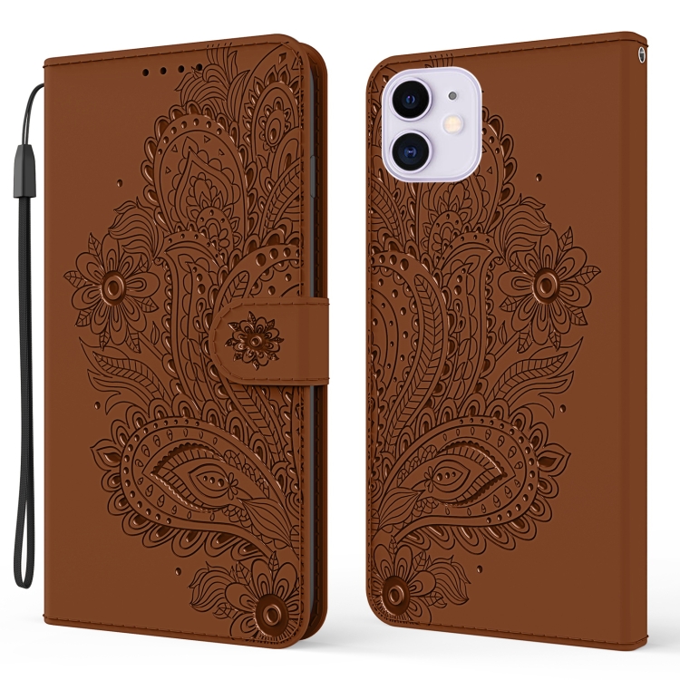 

For iPhone 12 Mini Peacock Embossed Pattern Horizontal Flip Leather Case with Holder & Card Slots & Wallet & Lanyard(Brown)