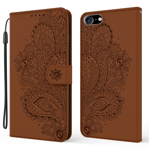 

For iPhone 7 / 8 Peacock Embossed Pattern Horizontal Flip Leather Case with Holder & Card Slots & Wallet & Lanyard(Brown)