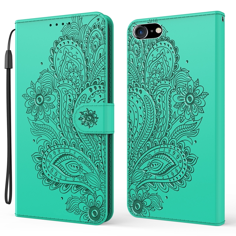 

For iPhone SE (2020) Peacock Embossed Pattern Horizontal Flip Leather Case with Holder & Card Slots & Wallet & Lanyard(Green)