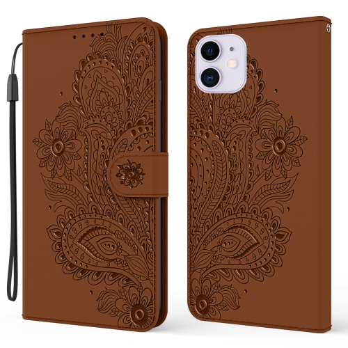 

For iPhone 11 Peacock Embossed Pattern Horizontal Flip Leather Case with Holder & Card Slots & Wallet & Lanyard(Brown)