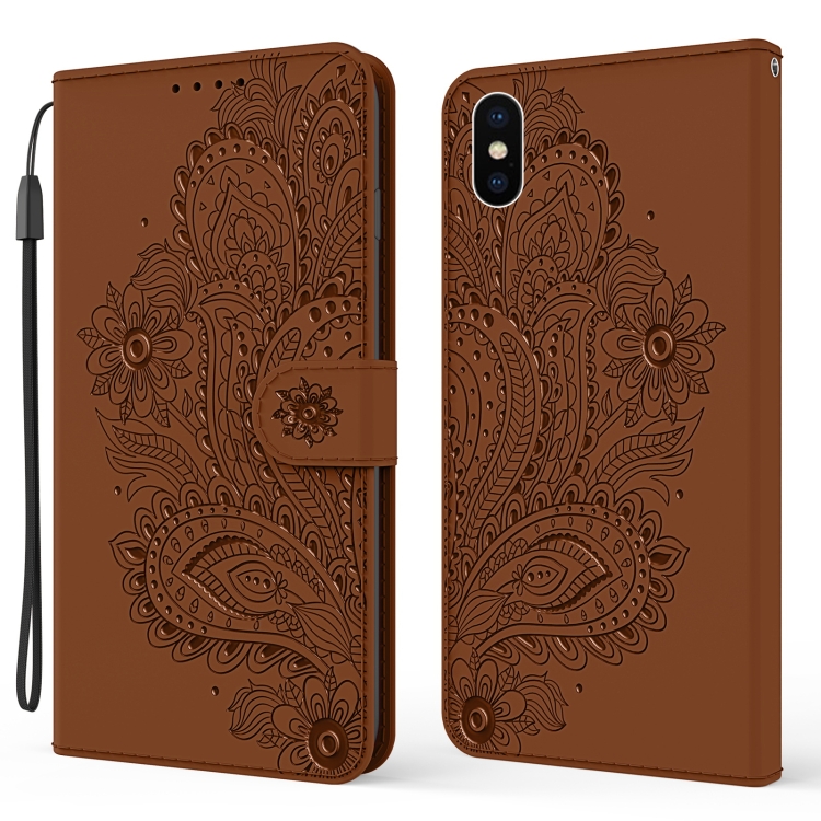 

For iPhone X / XS Peacock Embossed Pattern Horizontal Flip Leather Case with Holder & Card Slots & Wallet & Lanyard(Brown)