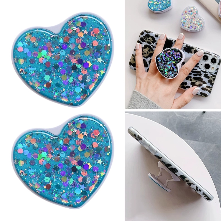 

2 PCS Universal Love Glitter Epoxy Phone Stand Ring Holder(Blue)