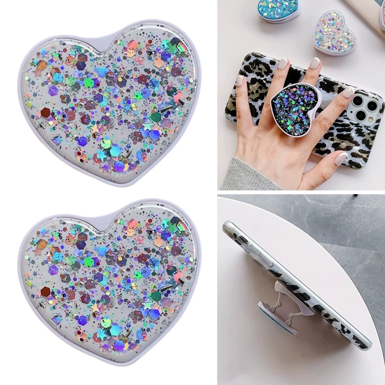 

2 PCS Universal Love Glitter Epoxy Phone Stand Ring Holder(White)