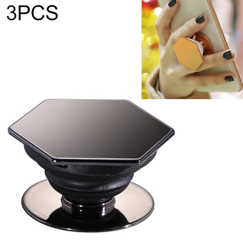 

3 PCS Universal Electroplating Hexagonal Airbag Stretch Phone Stand Ring Holder(Black)