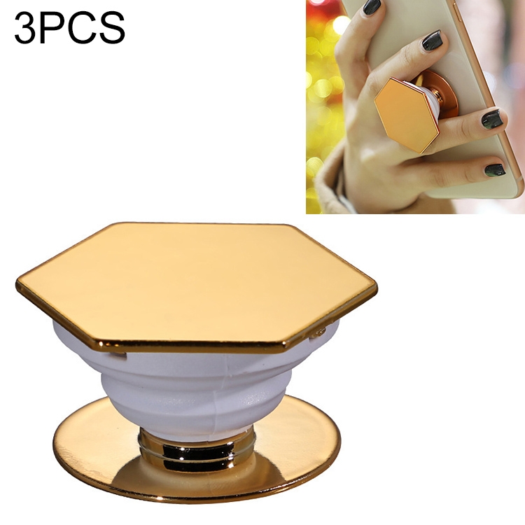 

3 PCS Universal Electroplating Hexagonal Airbag Stretch Phone Stand Ring Holder(Gold)