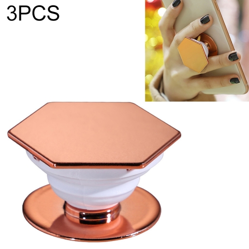 

3 PCS Universal Electroplating Hexagonal Airbag Stretch Phone Stand Ring Holder(Rose Gold)