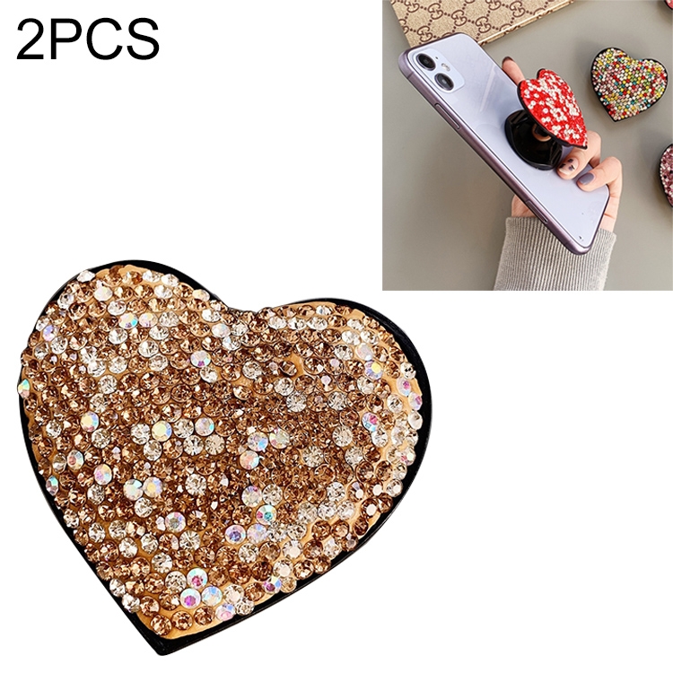 

2 PCS Universal Love Flash Diamond Phone Folding Stand Ring Holder(Gold)