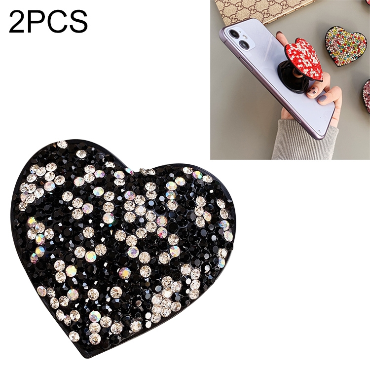 

2 PCS Universal Love Flash Diamond Phone Folding Stand Ring Holder(Black)