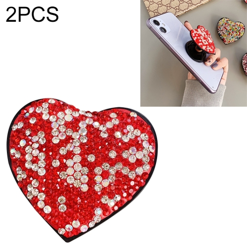 

2 PCS Universal Love Flash Diamond Phone Folding Stand Ring Holder(White Red)