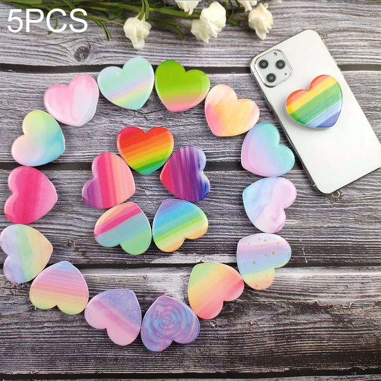 

5 PCS Universal Heart-shaped Gradient Painted Phone Airbag Folding Stand Ring Holder, Random Color Delivery