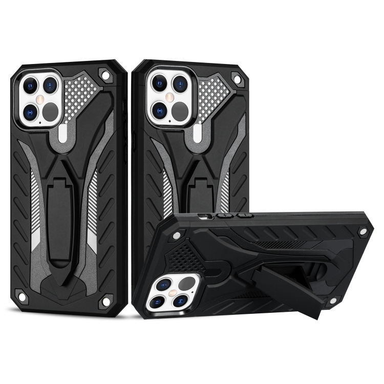 

Shockproof TPU + PC Protective Case with Holder For iPhone 12 Pro Max(Black)