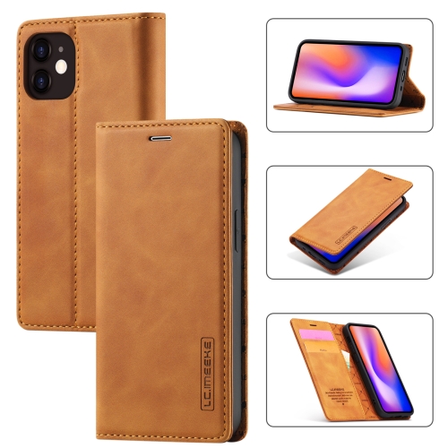 

LC.IMEEKE Strong Magnetism Ultra-thin Horizontal Flip Shockproof Matte TPU + PU Leather Case with Holder & Card Slots & Wallet For iPhone 12 mini(Brown)