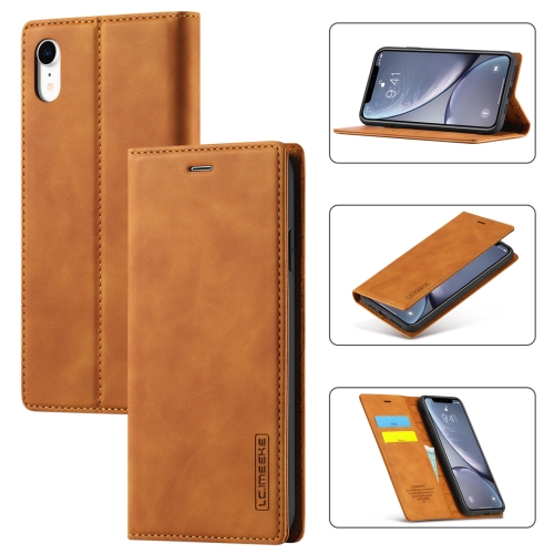 

LC.IMEEKE Strong Magnetism Ultra-thin Horizontal Flip Shockproof Matte TPU + PU Leather Case with Holder & Card Slots & Wallet For iPhone XR(Brown)