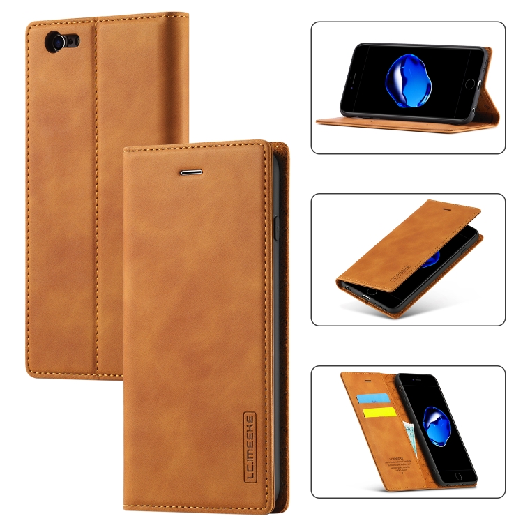 

LC.IMEEKE Strong Magnetism Ultra-thin Horizontal Flip Shockproof Matte TPU + PU Leather Case with Holder & Card Slots & Wallet For iPhone 6 / 6s(Brown)