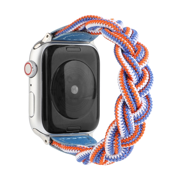 

Elastic Woven Watchband For Apple Watch Series 6 & SE & 5 & 4 40mm / 3 & 2 & 1 38mm, Length:120mm(Blue White Orange)