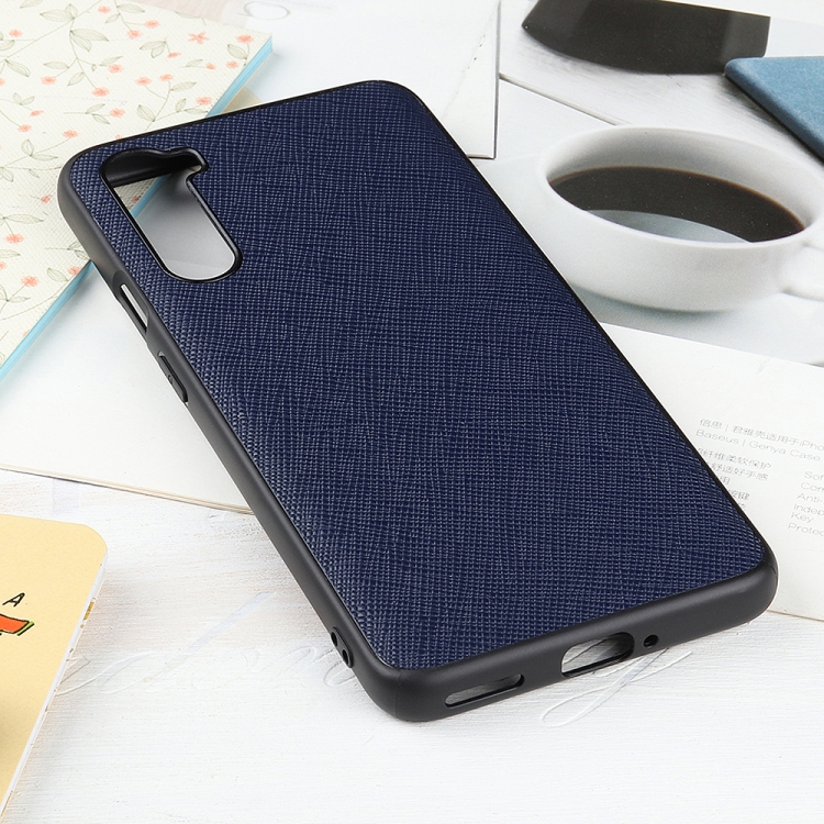 

Hella Cross Texture Genuine Leather Protective Case For OnePlus Nord(Blue)
