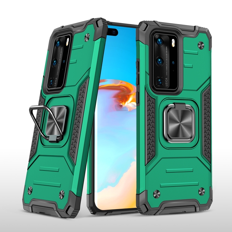 

For Huawei P40 Pro Magnetic Armor Shockproof TPU + PC Case with Metal Ring Holder(Deep Green)
