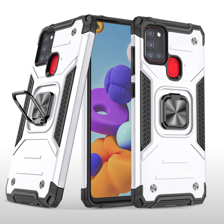 

For Samsung Galaxy A21s Magnetic Armor Shockproof TPU + PC Case with Metal Ring Holder(Silver)