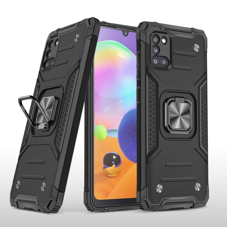 

For Samsung Galaxy A31 Magnetic Armor Shockproof TPU + PC Case with Metal Ring Holder(Black)