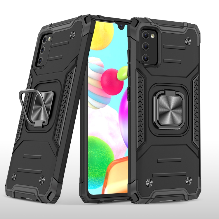 

For Samsung Galaxy A41 Magnetic Armor Shockproof TPU + PC Case with Metal Ring Holder(Black)