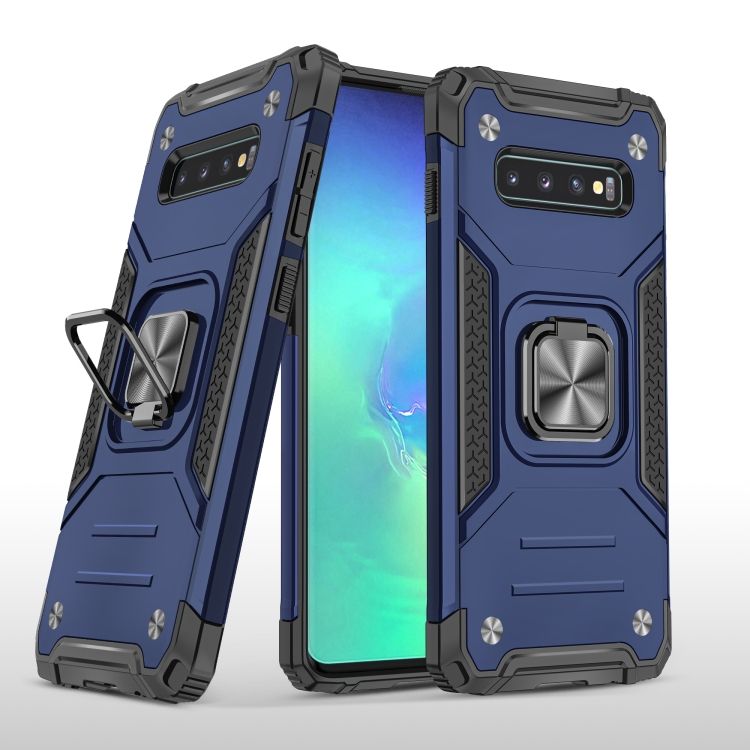 

For Samsung Galaxy S10 Magnetic Armor Shockproof TPU + PC Case with Metal Ring Holder(Blue)