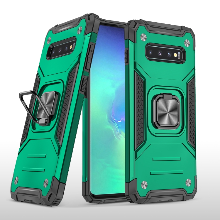 

For Samsung Galaxy S10 Magnetic Armor Shockproof TPU + PC Case with Metal Ring Holder(Dark Green)