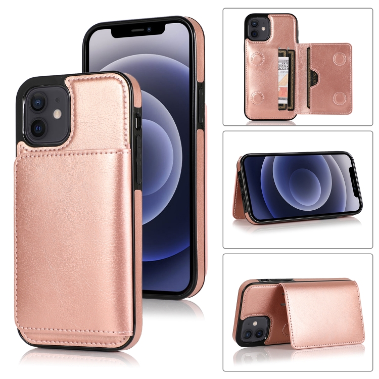 

Shockproof PU + TPU Protective Case with Card Slots & Holder For iPhone 12 mini(Rose Gold)
