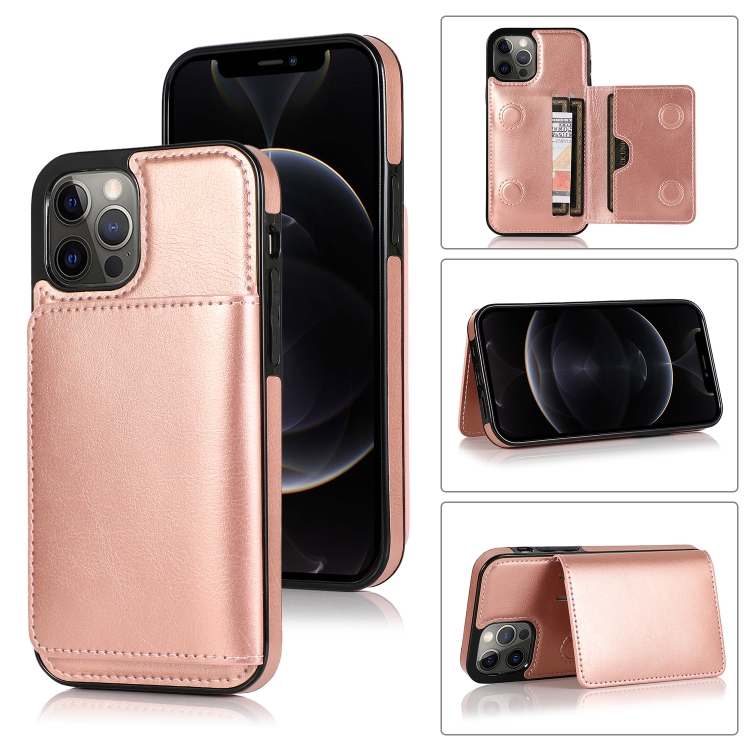

Shockproof PU + TPU Protective Case with Card Slots & Holder For iPhone 12 Pro Max(Rose Gold)