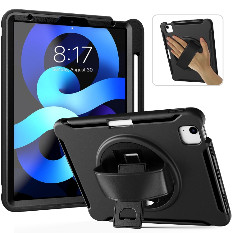 

For iPad Air (2020) 10.9 360 Degree Rotation PC + TPU Protective Case with Holder & Hand-strap & Pen Slot(Black)