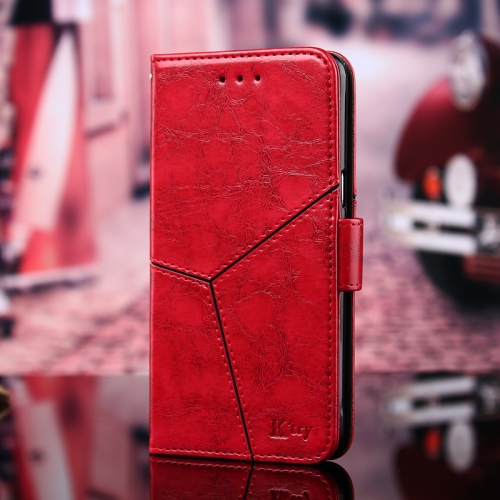 

For OPPO Realme C3 / Realme C3i Geometric Stitching Horizontal Flip TPU + PU Leather Case with Holder & Card Slots & Wallet(Red)
