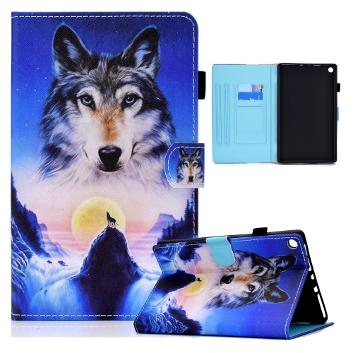 

For Amazon Kindle Fire HD10 2015 / 2017 / 2019 Colored Drawing Horizontal Flip Leather Case with Holder & Card Slots & Sleep / Wake-up Function(Wolf)