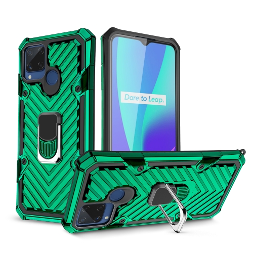 

For OPPO Realme C15 Cool Armor PC + TPU Shockproof Case with 360 Degree Rotation Ring Holder(Dark Green)