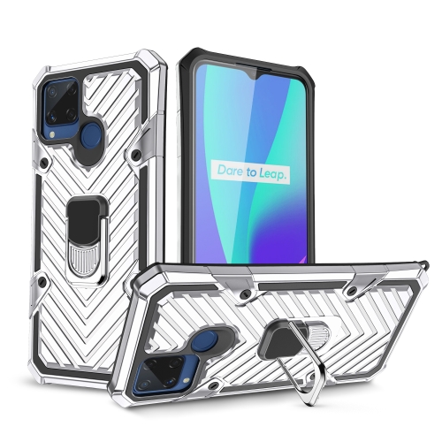 

For OPPO Realme C15 Cool Armor PC + TPU Shockproof Case with 360 Degree Rotation Ring Holder(Silver)