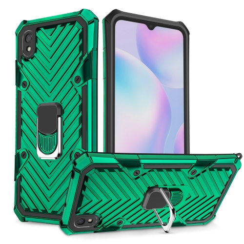 

For Xiaomi Redmi 9A Cool Armor PC + TPU Shockproof Case with 360 Degree Rotation Ring Holder(Dark Green)