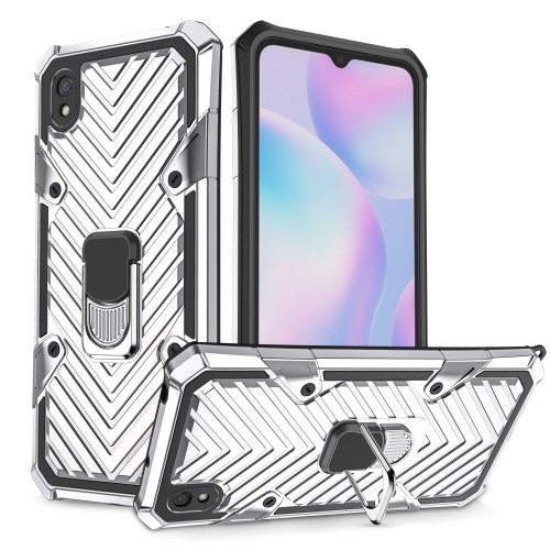 

For Xiaomi Redmi 9A Cool Armor PC + TPU Shockproof Case with 360 Degree Rotation Ring Holder(Silver)