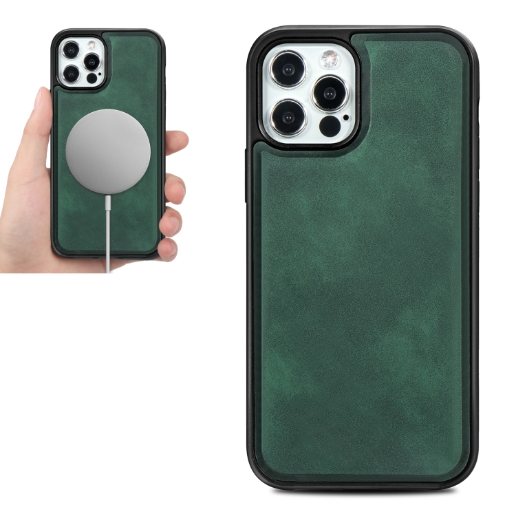 

PU Leather Skin Magnetic Patch TPU Shockproof Case For iPhone 12 Pro Max(Green)