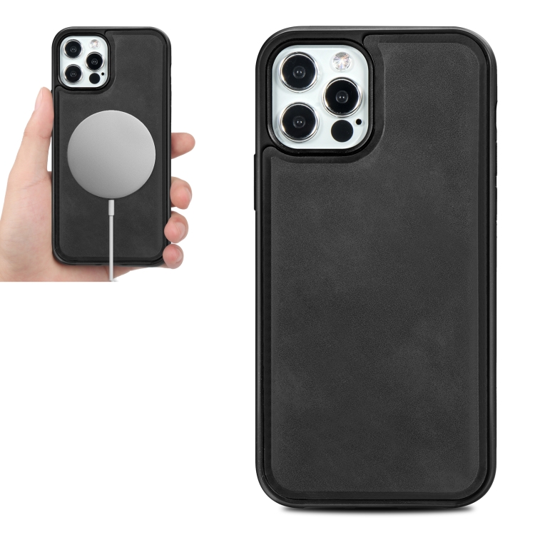 

PU Leather Skin Magnetic Patch TPU Shockproof Magsafe Case For iPhone 12 / 12 Pro(Black)
