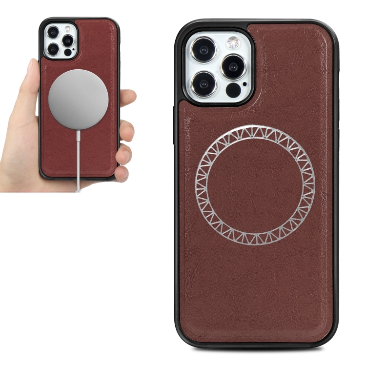 

Crazy Horse Texture PU Leather Skin Magnetic Patch TPU Shockproof Case For iPhone 12 / 12 Pro(Brown)