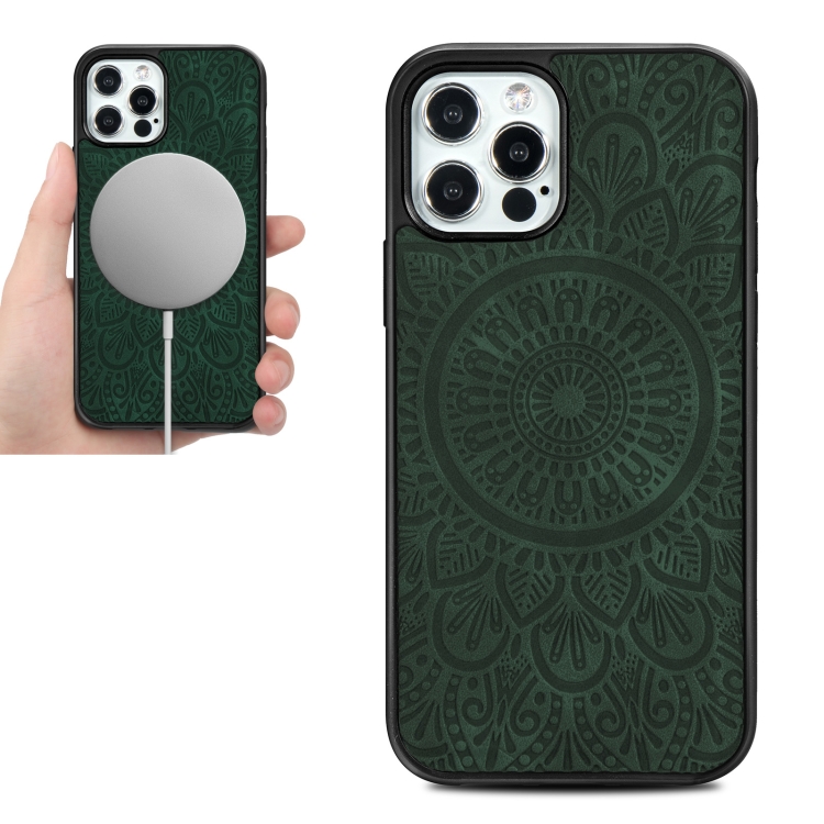 

Mandala Embossed Pattern PU Leather Skin Magnetic Patch TPU Shockproof Case For iPhone 12 Pro Max(Green)