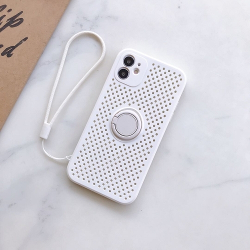 

Liquid Silicone Shockproof Cooling Mesh Case with Magnetic Ring Holder & Lanyard For iPhone 11(White)